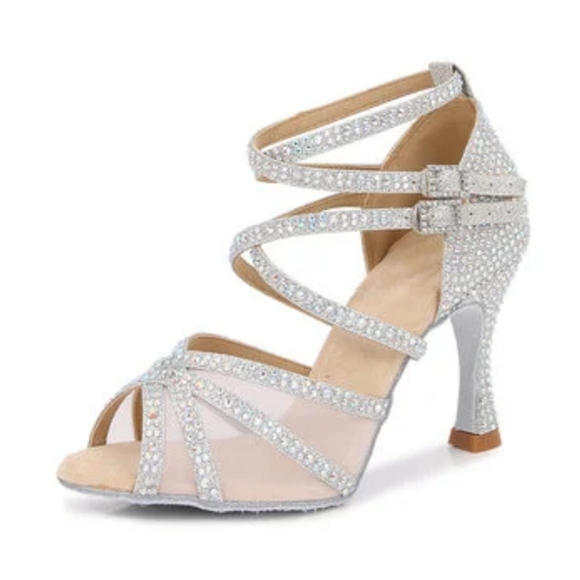 JJSHOUSE Size 8/Size 41 Womens Latin Rhinestone Flare Heel Dance Shoes - Picture 2 of 2